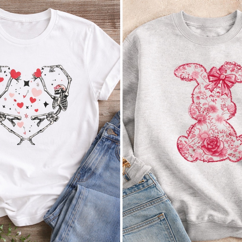 Custom T-shirt, Crew Neck, hooded sweatshirt for Valentines Day and Easter